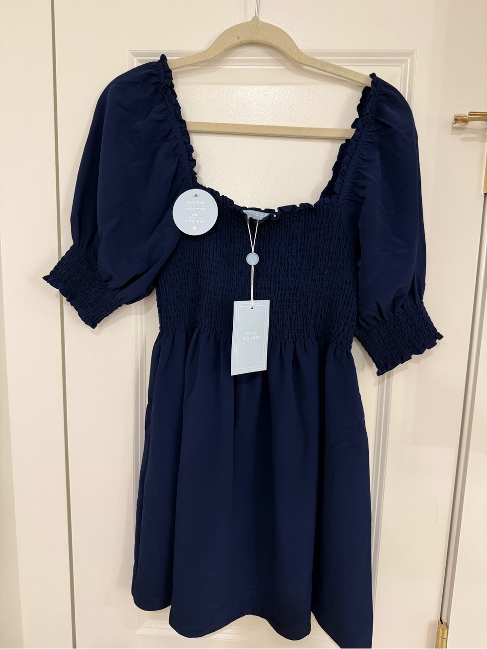 Hill House Navy Puff-Sleeve Smocked Dress